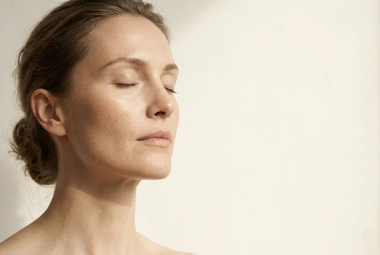 Rostro en reposo con piel luminosa y descansada tras un Hydrafacial